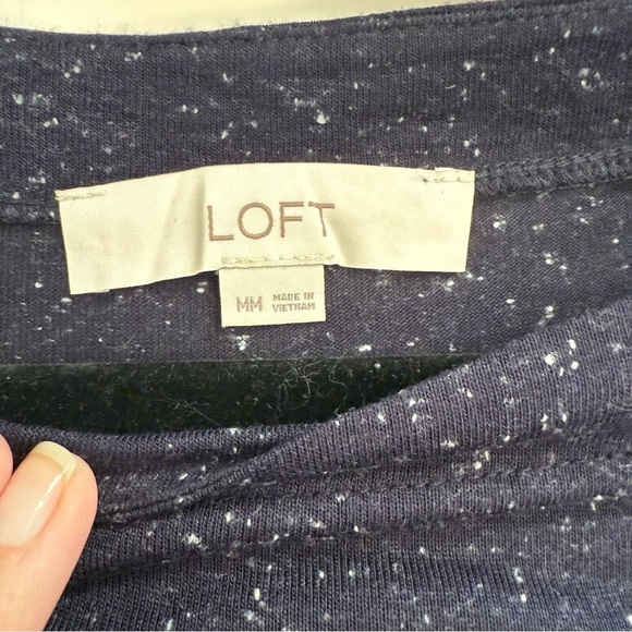 LOFT Navy Blue Speckled Chiffon Layered Look Long Sleeve Shirt Top Size Medium - Picture 4 of 10
